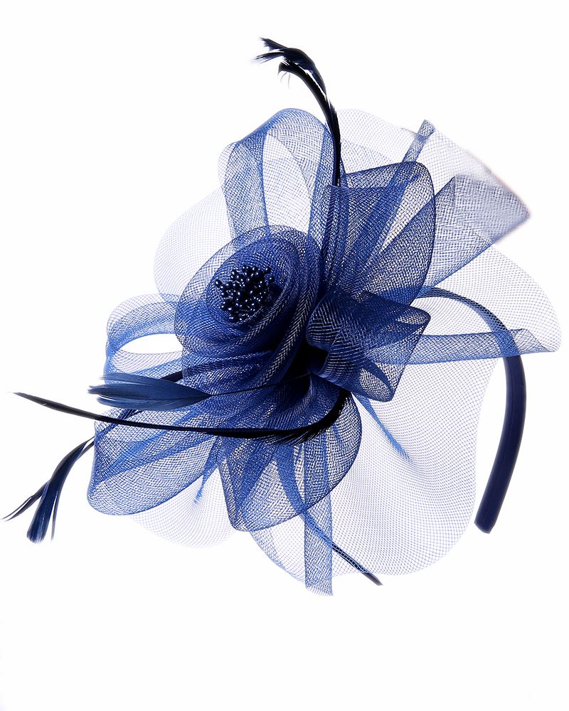NAVY FASCINATOR WEDDING RACES ROYAL ASCOT MIDNIGHT BLUE HEADPIECE ON