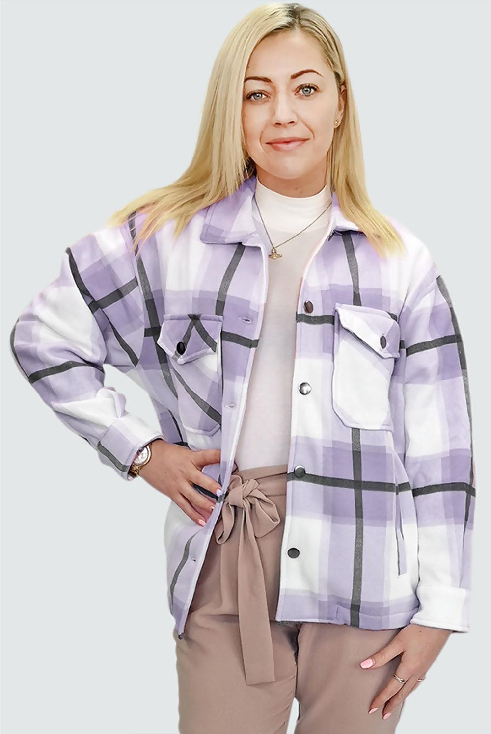 Womens Check Shacket Fleece Casual Jacket Top Shirt Coat Tunic Oversize Baggy