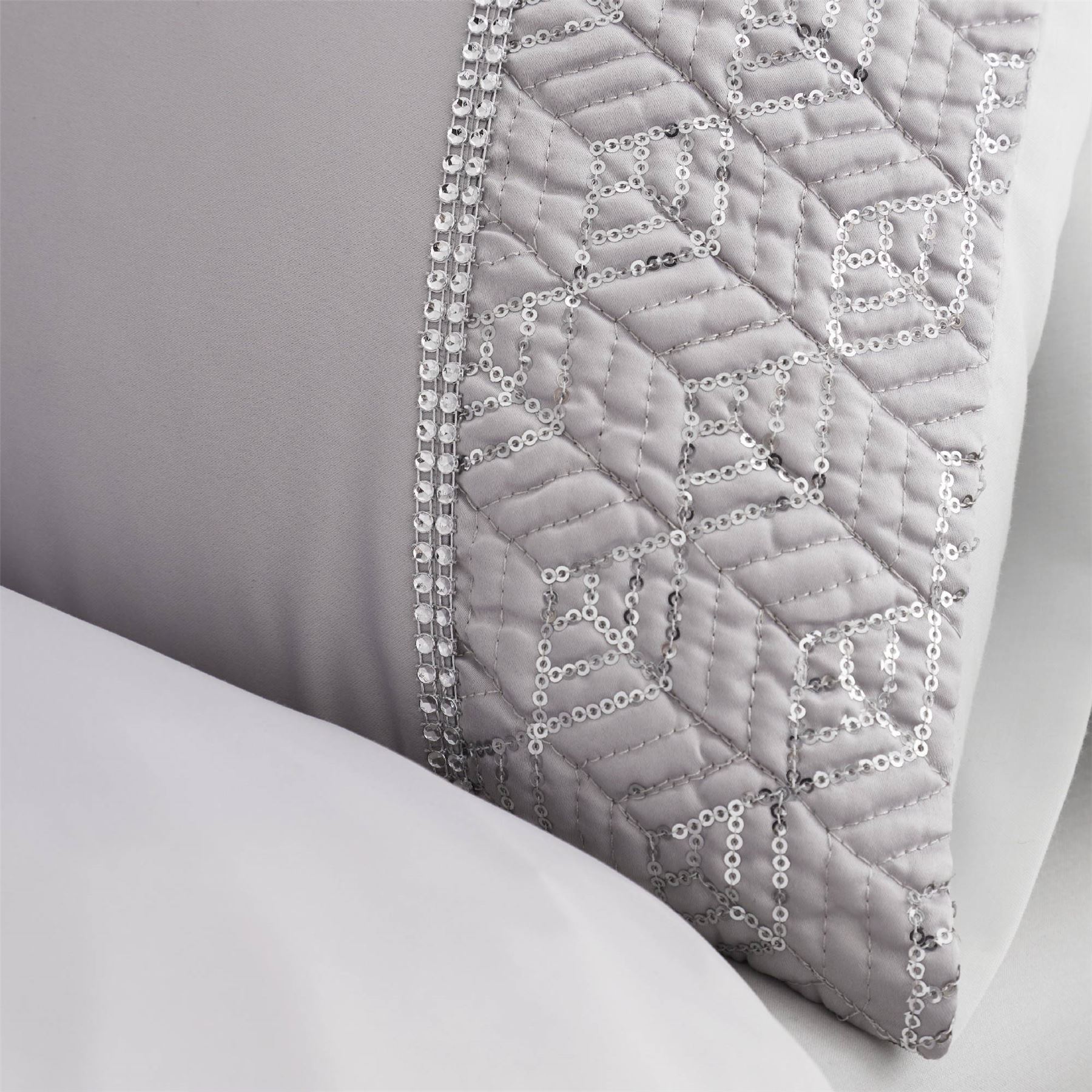 HLC Sequin Diamante Trim Luxury Duvet Cover Bedding Set Cushions