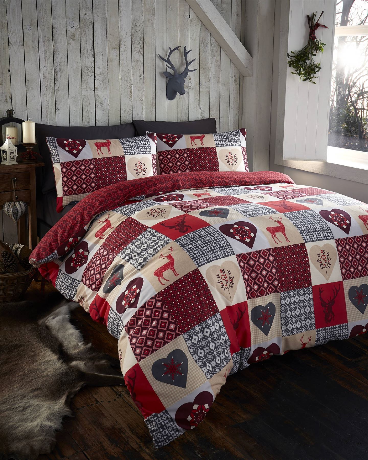 Stag Deer Winter Christmas Duvet Quilt Cover Bedding Set