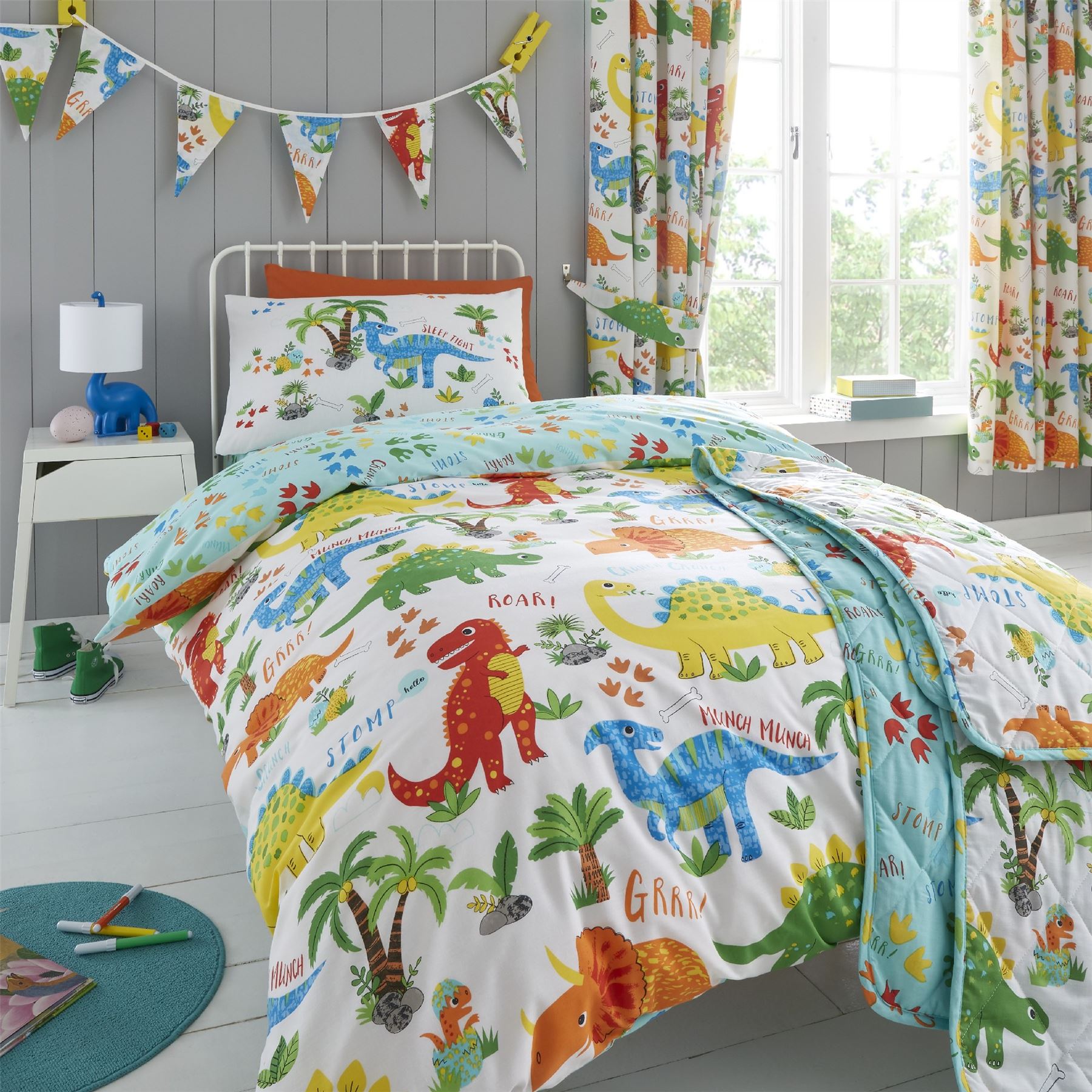 HLC Girls Boys Kids Cute Dinky Dinosaurs Duvet Cover Curtains Throw Bunting - Picture 15 of 63