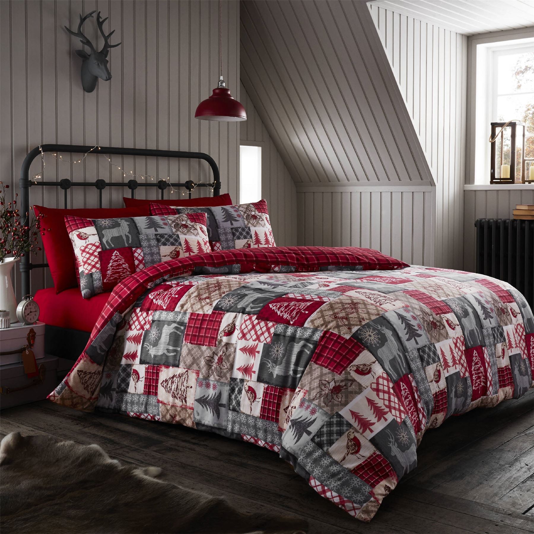 HLC Christmas Patchwork Red Reversible Duvet Quilt Cover Bedding Set eBay