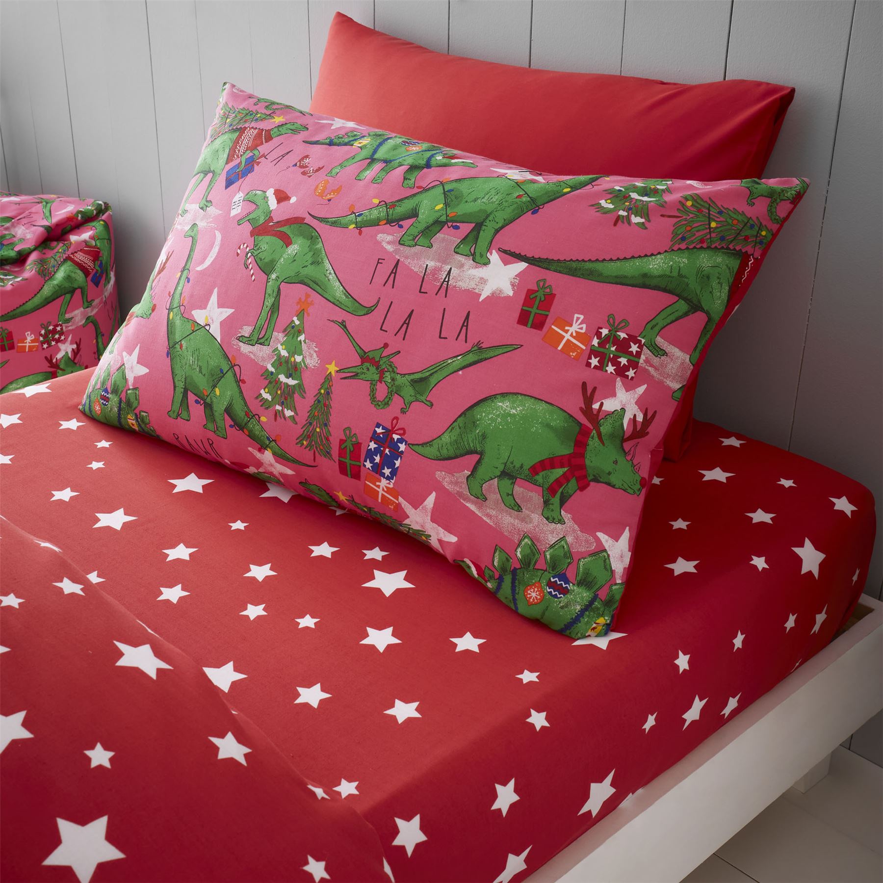 HLC Girls Boys Kids Christmas Dinosaur Glow In The Dark Duvet Cover Curtains - Picture 17 of 21