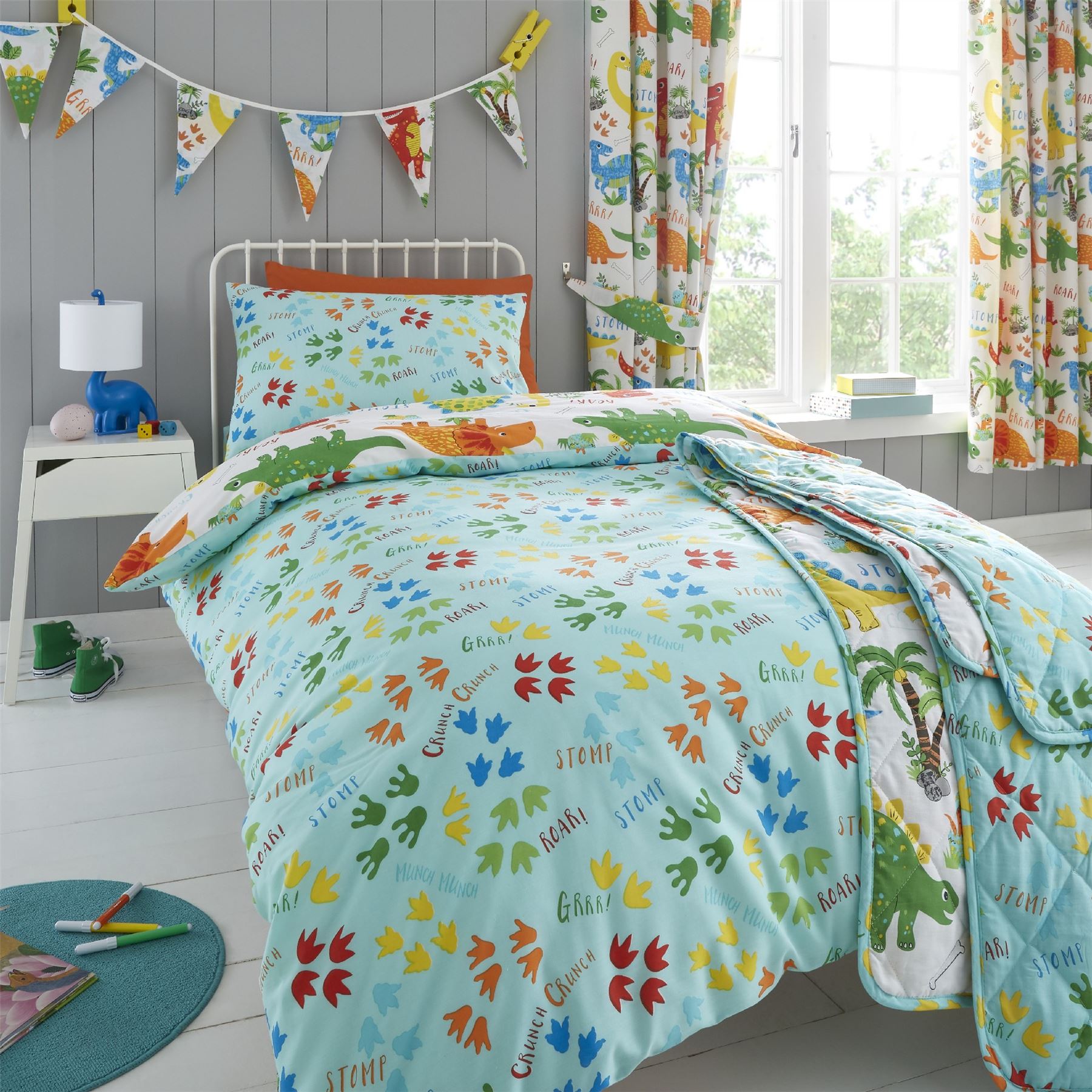HLC Girls Boys Kids Cute Dinky Dinosaurs Duvet Cover Curtains Throw Bunting - Picture 16 of 63