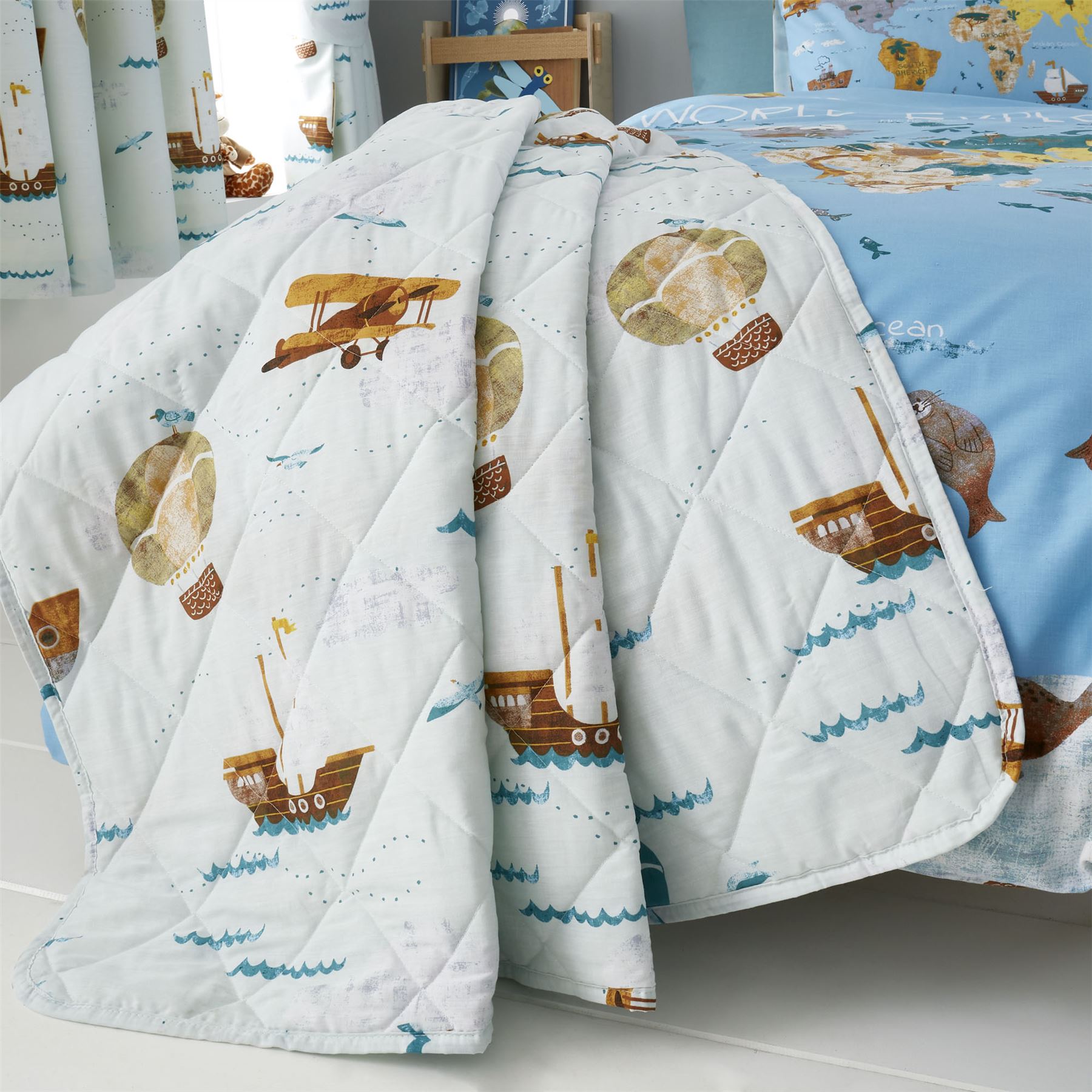 Girls Boys Kids World Explorer Reversible Duvet Cover Bedding Curtains