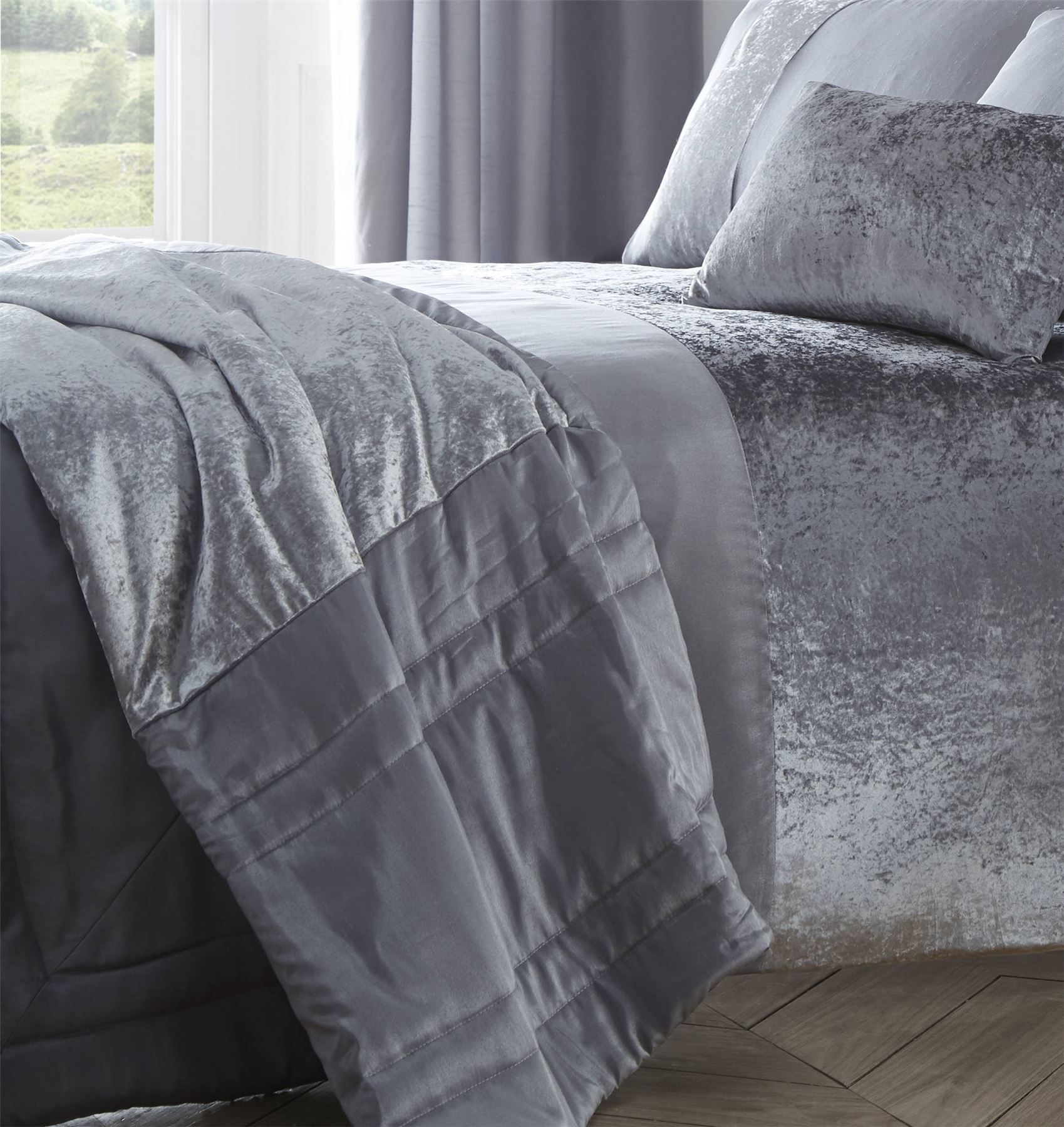 Luxury Crushed Velvet Panel Duvet Cover Bedding Set Curtains Cushion Throw eBay