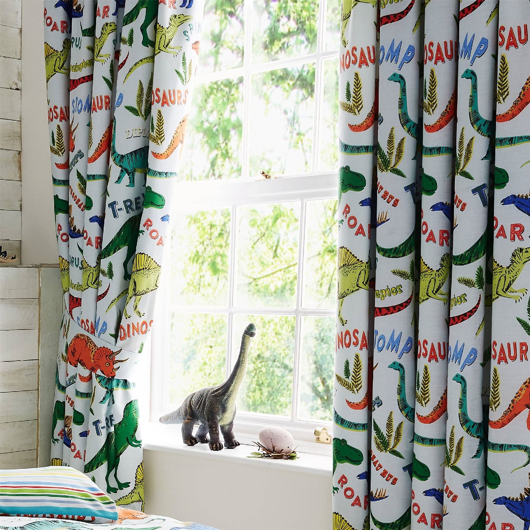 HLC Boys Girls Dinosaur Park Jurassic Green Reversible Duvet Cover Curtains - Picture 35 of 56
