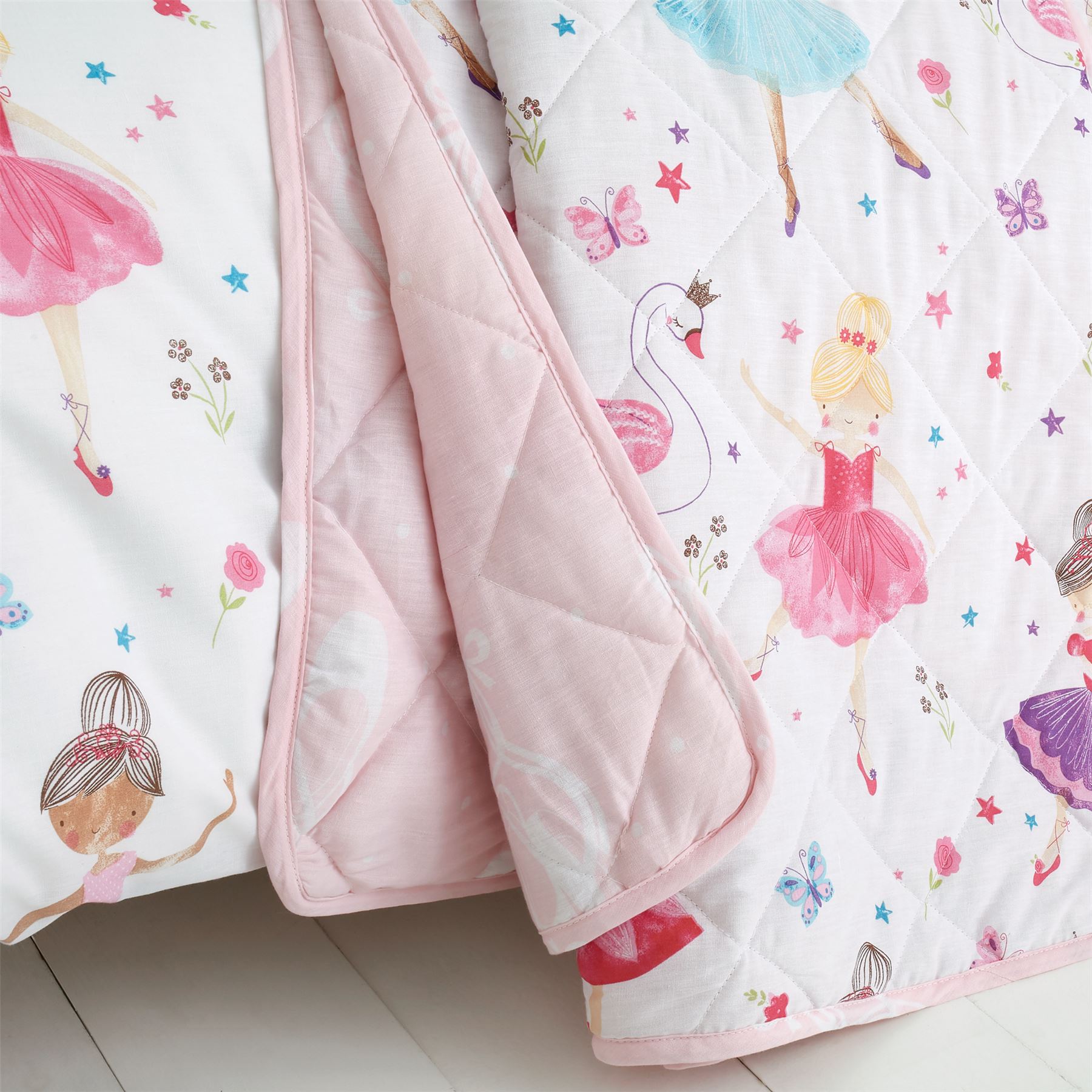 HLC Girls Prima Ballerina Ballet Pink Reversible Duvet Cover Curtains Throw