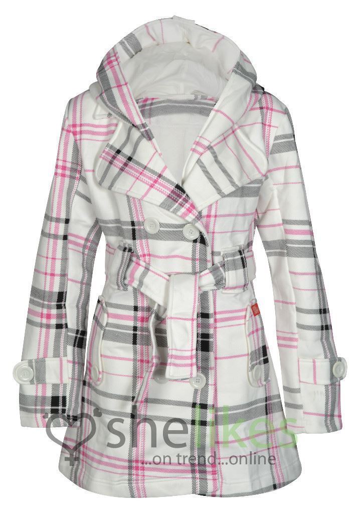 Damen Kapuze Knopfmantel kariert Damenjacke Vliesgürtel Kapuze Größe UK8-14 - Bild 22 von 35