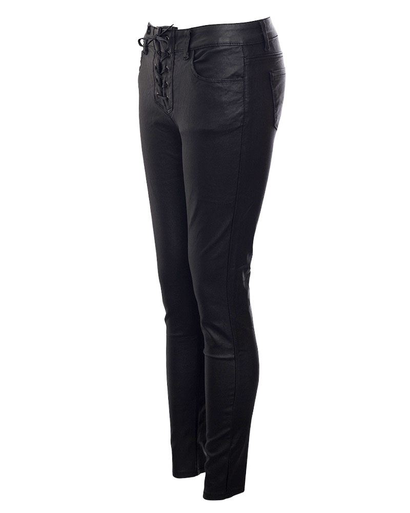 Women's Clothing Womens PU Wet Look Lace UP High Waisted Faux Leather Skinny Fit Jeans Trouser Trousers
