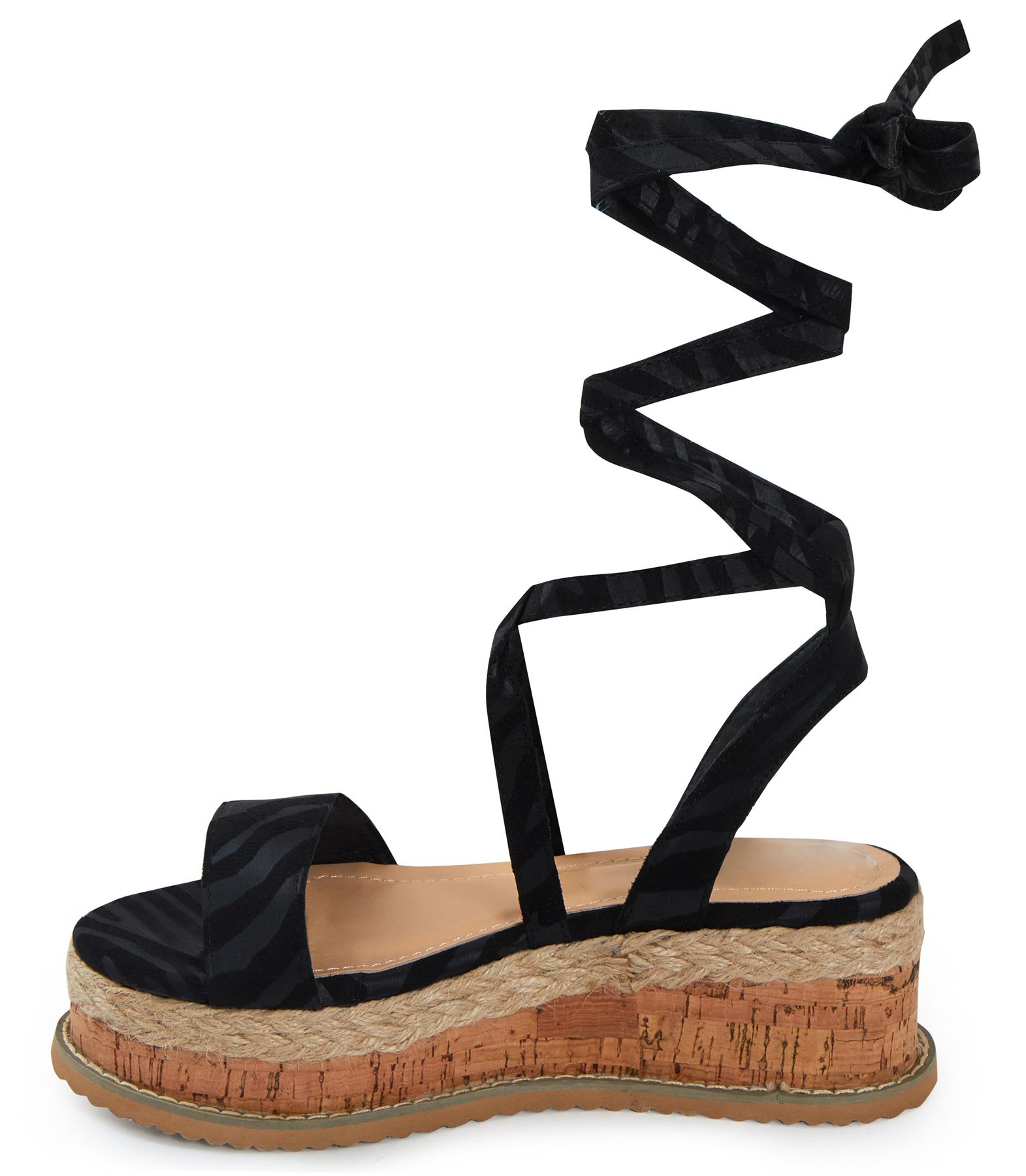 Shelikes Womens Flat Wedge Espadrille Lace Tie Up Sandals Platform