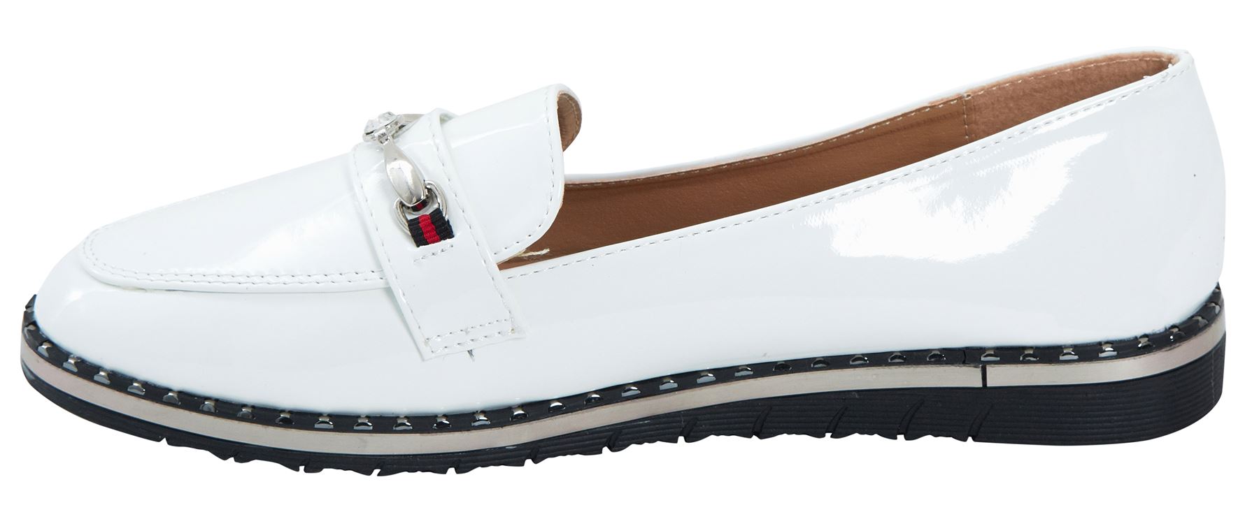 Ladies Buckle Detail Slip On Flat Sole Office Loafer Comfy Slider Shoes