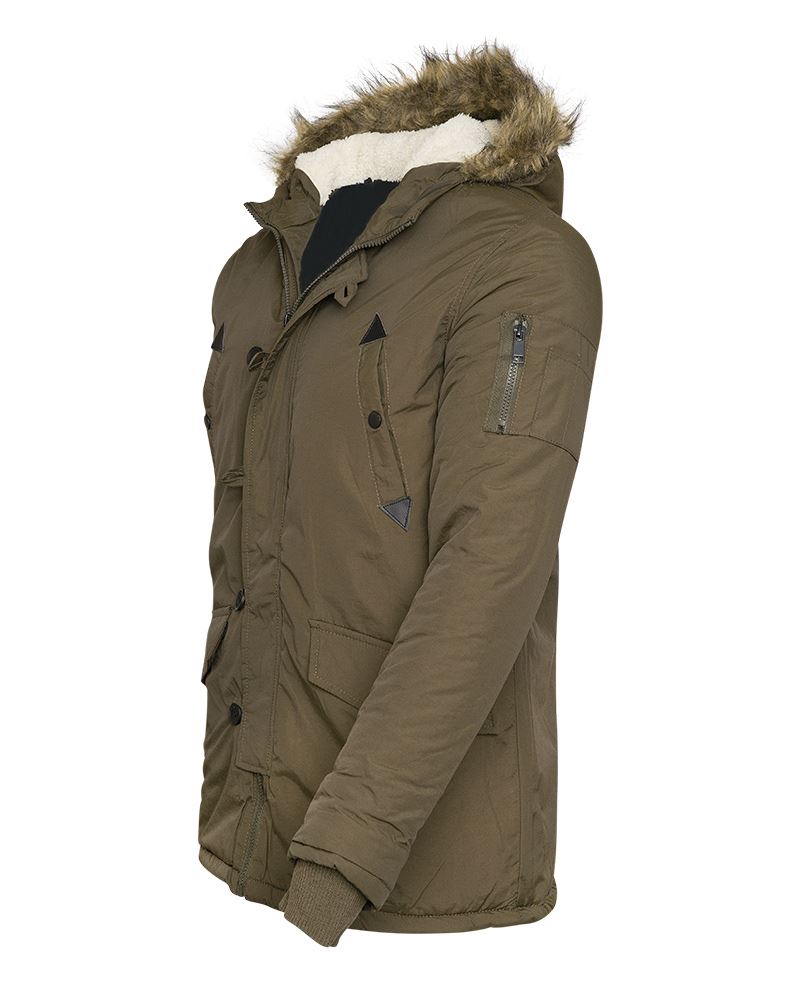 New Mens Quilted Fashion Jacket Fur Hood Winter Pockets Padded Military Coat Top