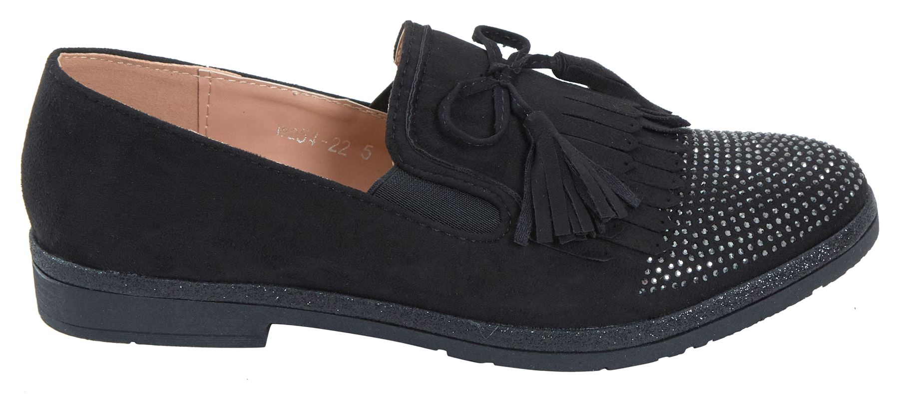 Womens Diamante Flat Tassle Loafers Casual Slip On Shoes Pumps Size 38