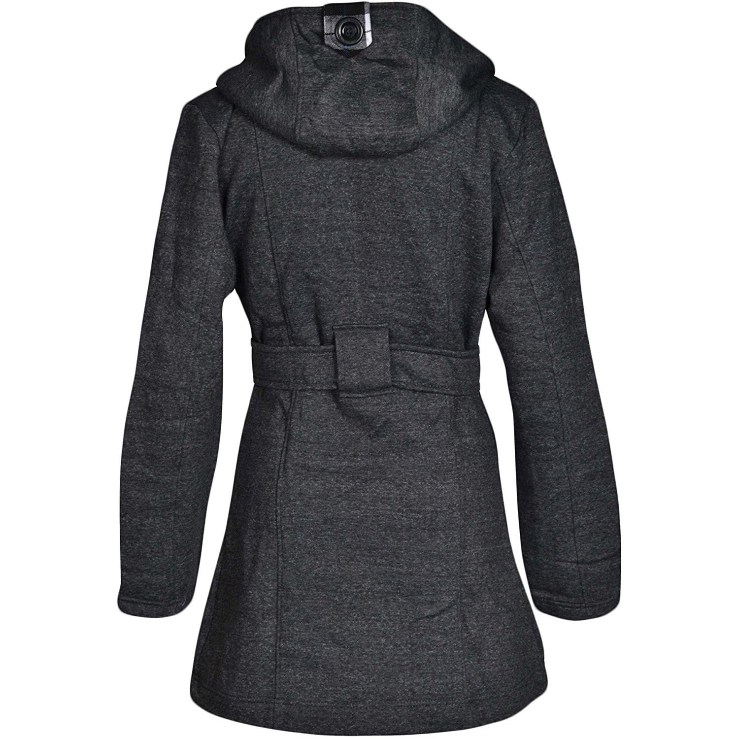 Damen Kapuze Knopfmantel kariert Damenjacke Vliesgürtel Kapuze Größe UK8-14 - Bild 18 von 35