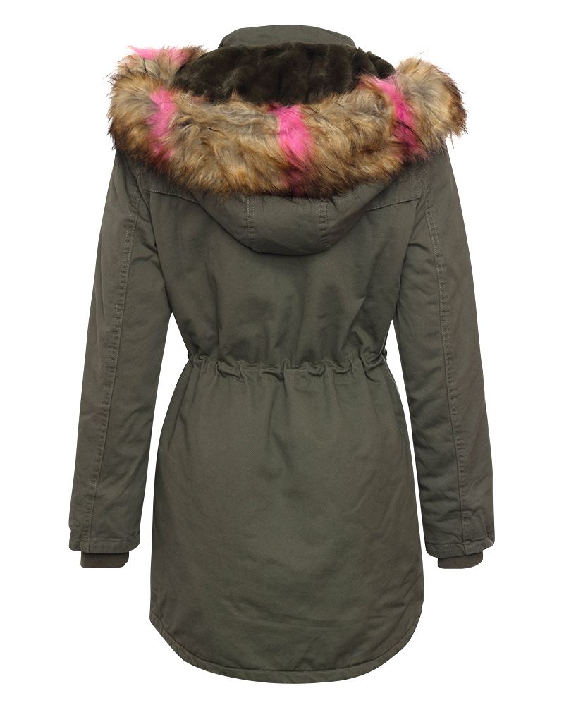 fourrure à kaki air plein long veste capuchon pour en femmes brun Manteau veste 15SqvPwP