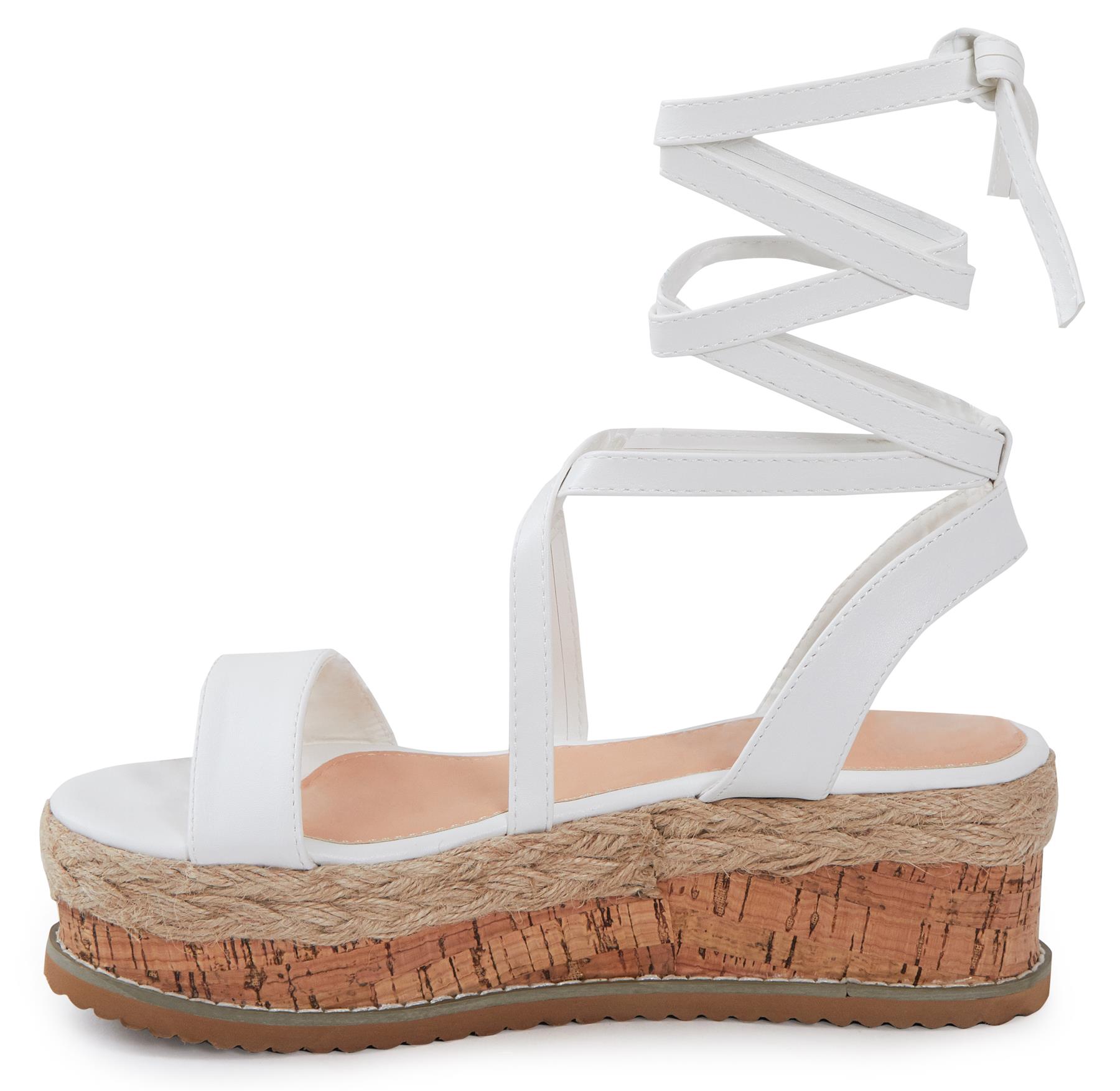 Shelikes Womens Flat Wedge Espadrille Lace Tie Up Sandals Platform