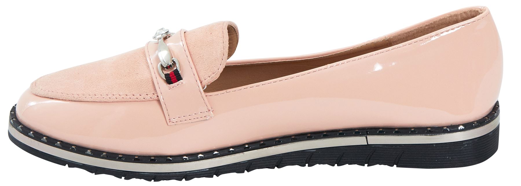 Ladies Buckle Detail Slip On Flat Sole Office Loafer Comfy Slider Shoes