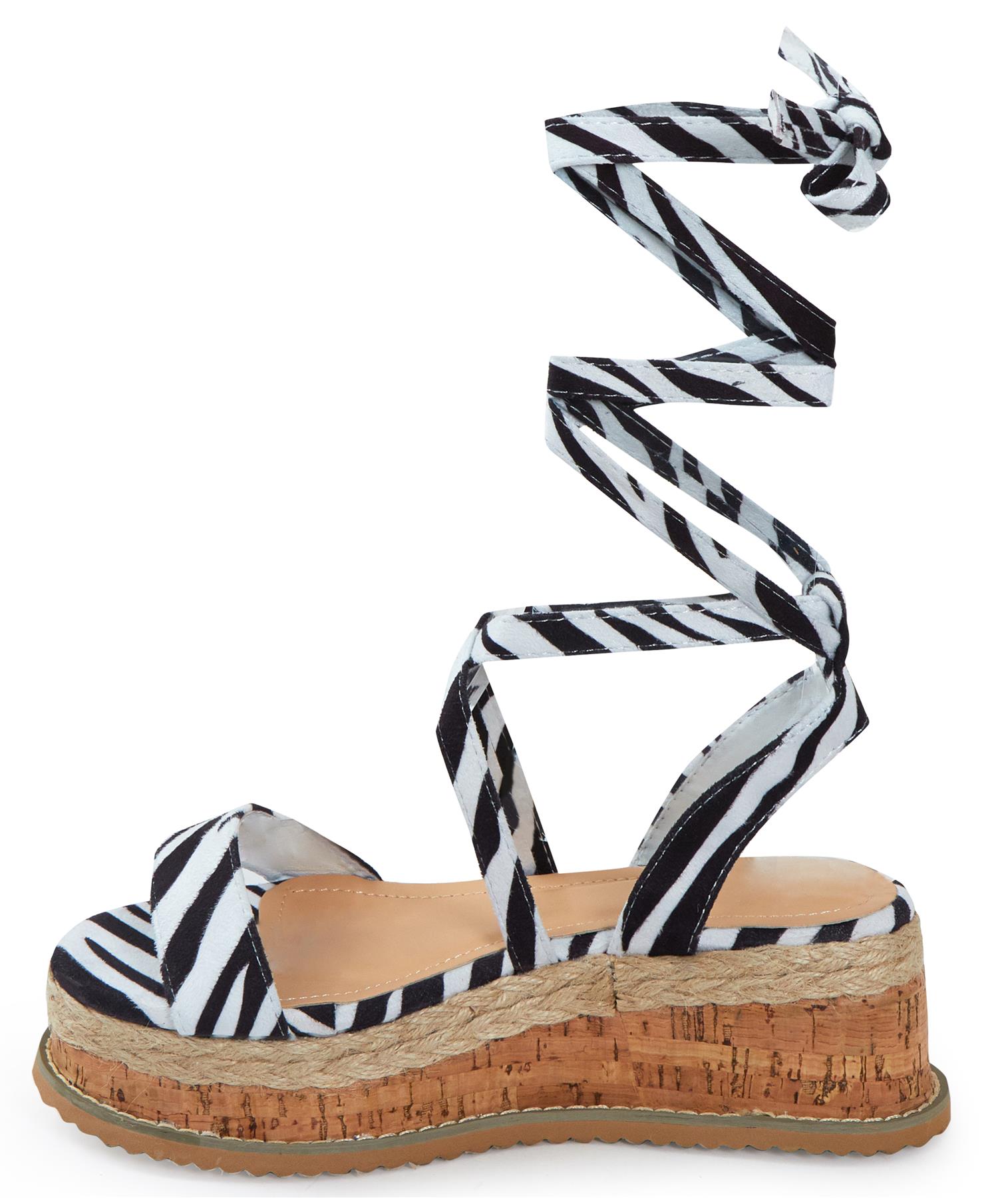 Womens Ladies Flat Wedge Espadrille Lace Tie Up Sandals Platform Summer