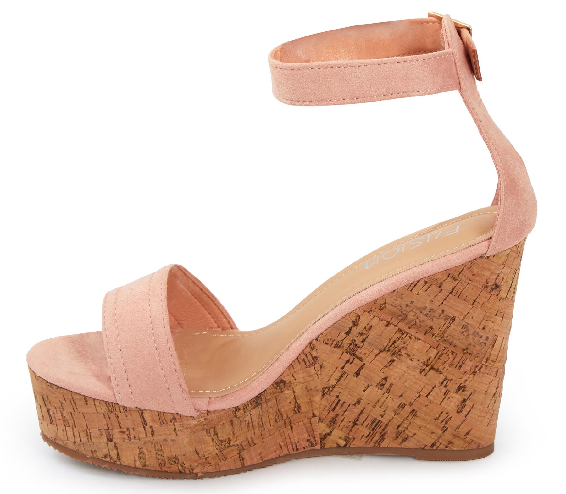 Womens High Wedge Cork Heel Espadrille Buckle Sandals