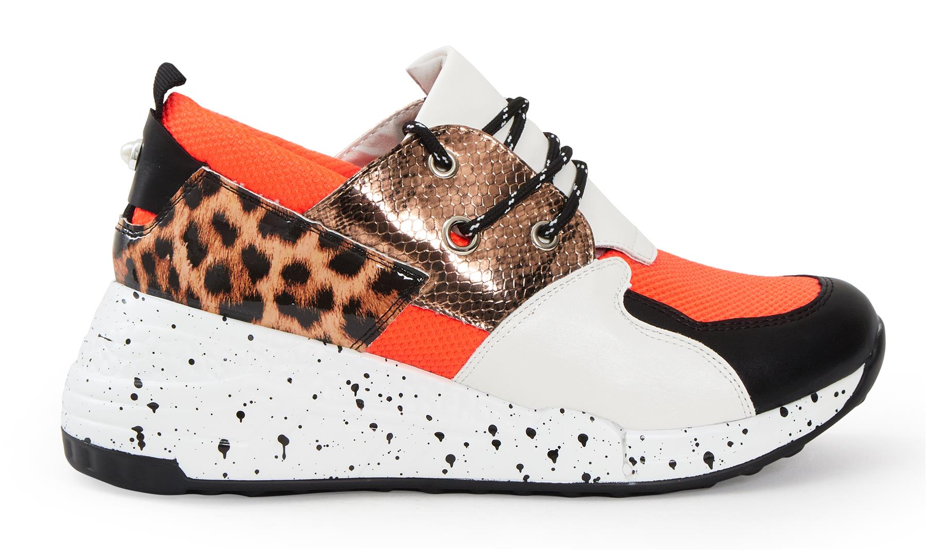 Ladies Animal Print Chunky Sole Paint Trainers Womens