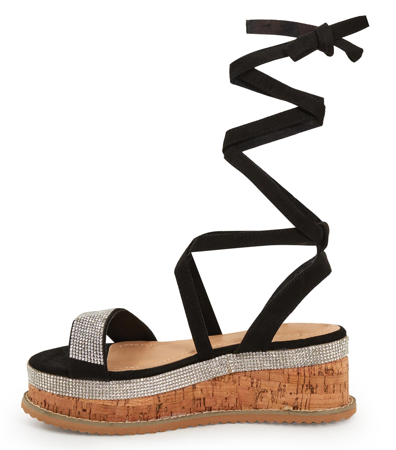 Womens Ladies Flat Wedge Espadrille Lace Tie Up Sandals Platform Summer