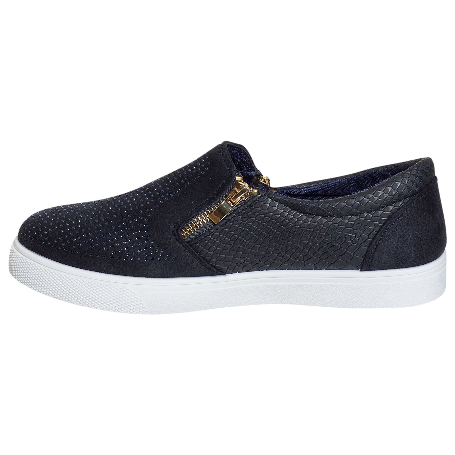 Womens Diamante Trainers Croc Skin Slip On Gold Sneakers Flats Pumps Shoes | eBay