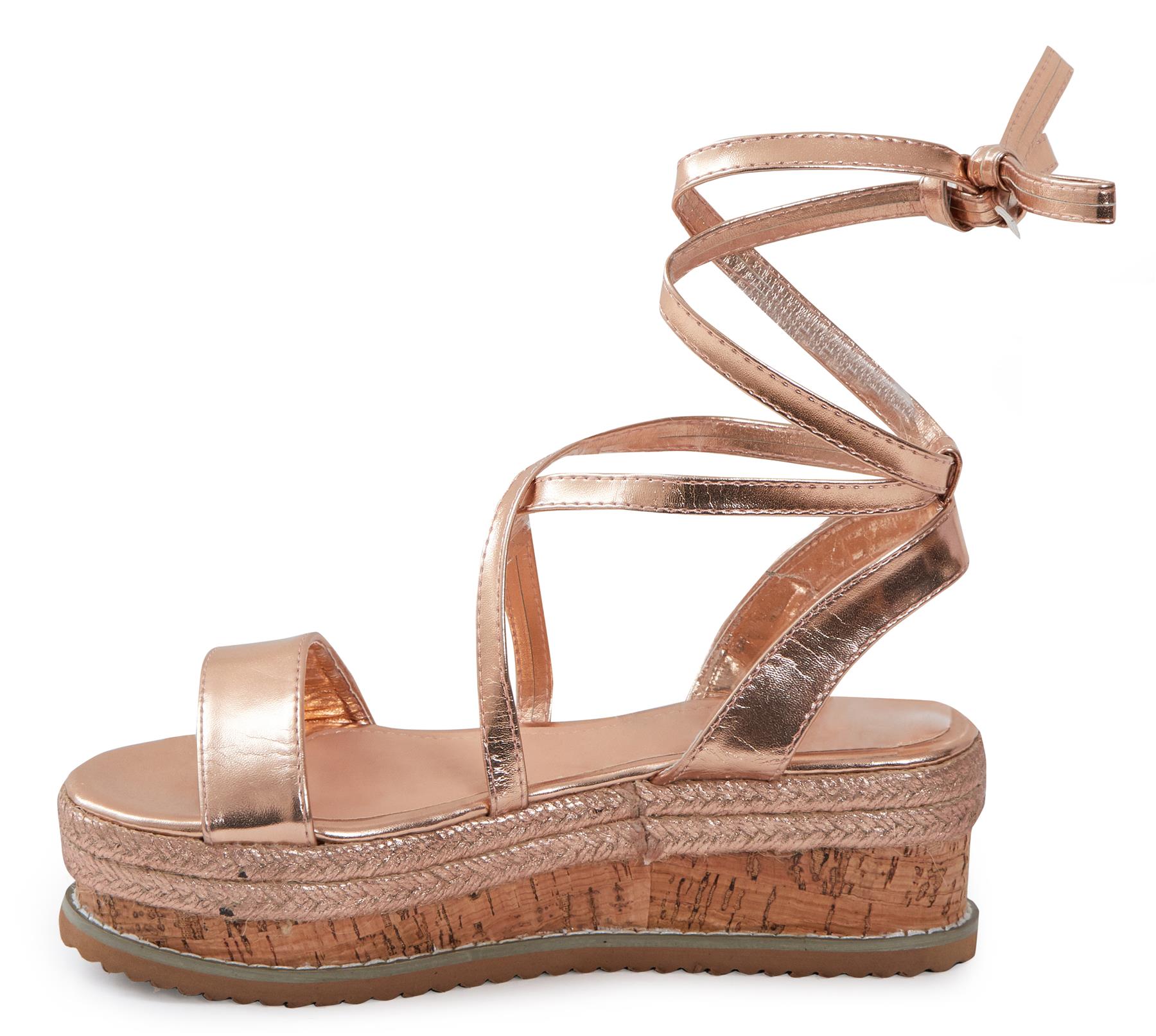 Womens Ladies Flat Wedge Espadrille Lace Tie Up Sandals Platform Summer