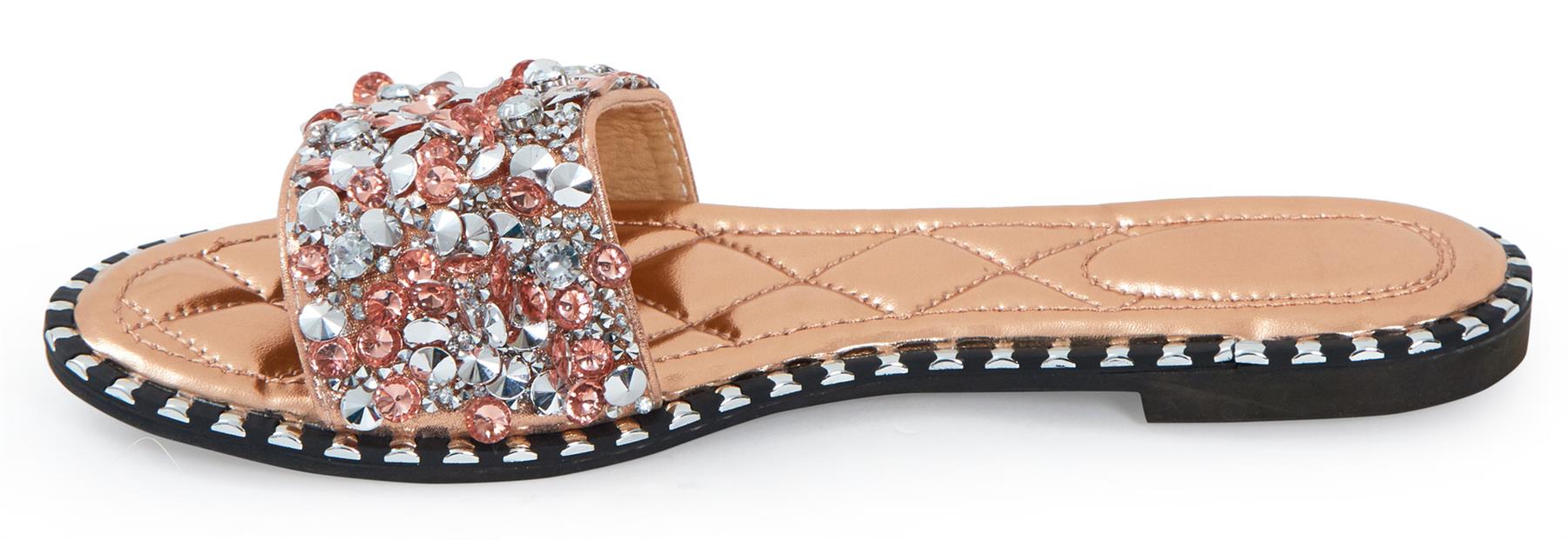 Shelikes Womens Slip On Ladies Flat Diamante Sliders Summer Sandals