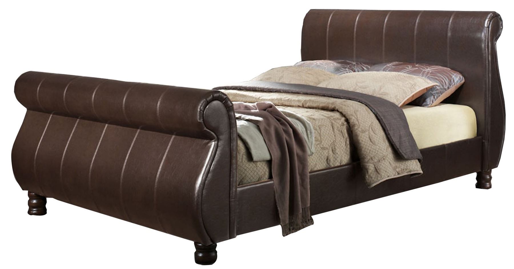 Marseille 6FT 180cm Super King Size Sleigh Bed Upholstered in Brown
