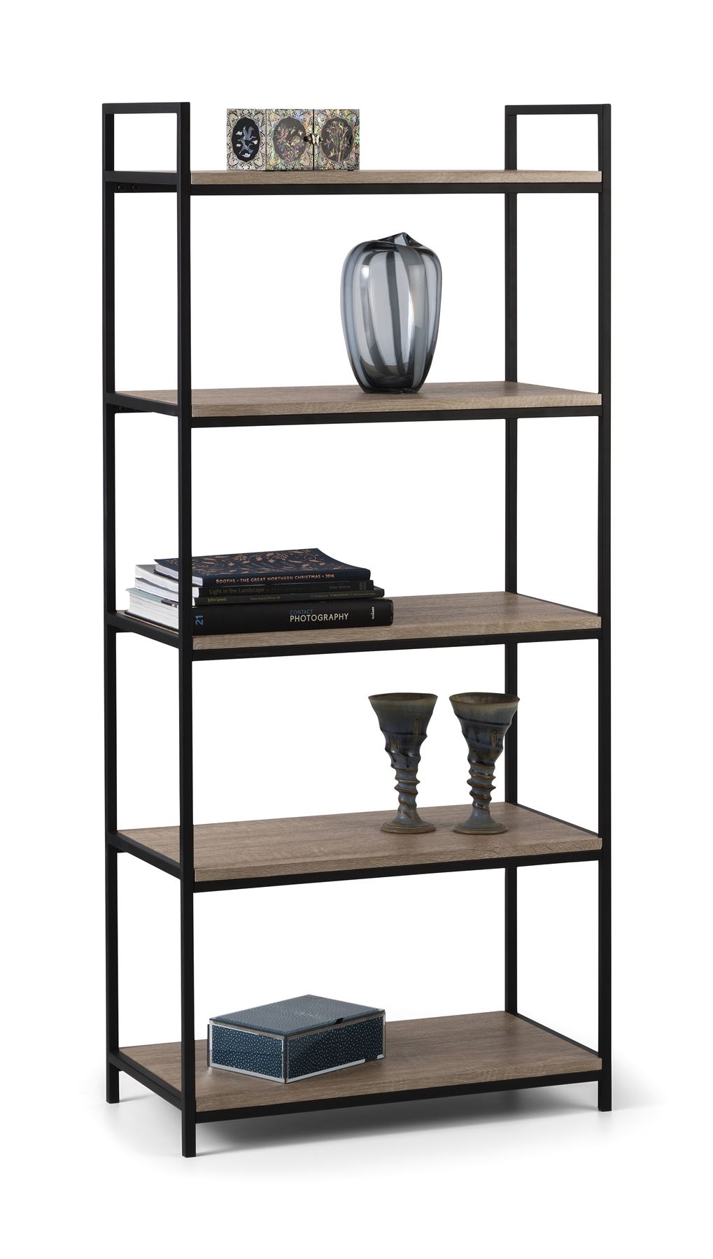 Julian Bowen Tribeca Black Metal & Oak Industrial Steel Low Bookcase