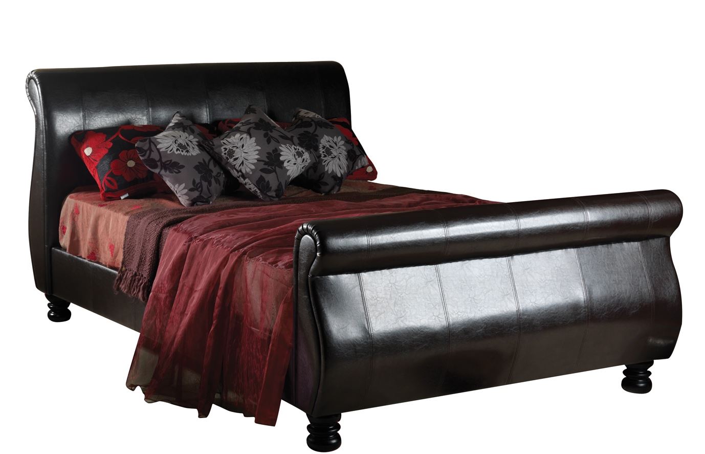 Sweet Dreams Mandarin Faux Leather Sleigh Bed Bedstead King Size 5FT
