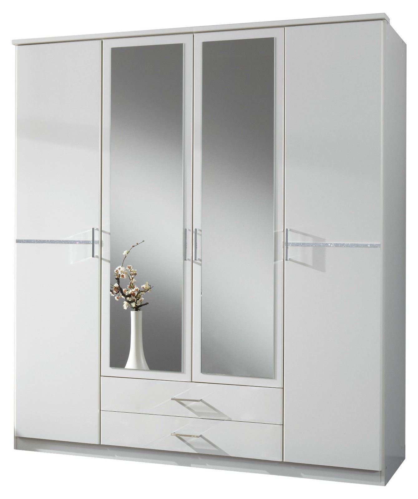 Bijoux German 4 Door Wardrobe White Crystal Rhinestone Bling
