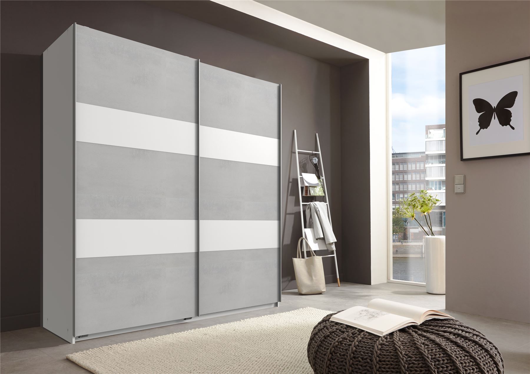 German Chess Concrete Grey White 2 Door 135cm Sliding Slider