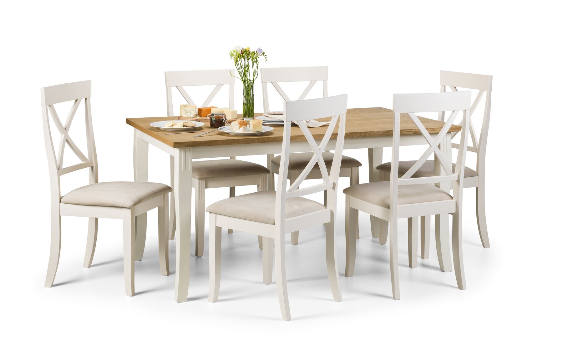 Julian Bowen Davenport Rectangular Oak Ivory Dining Table Only Solid