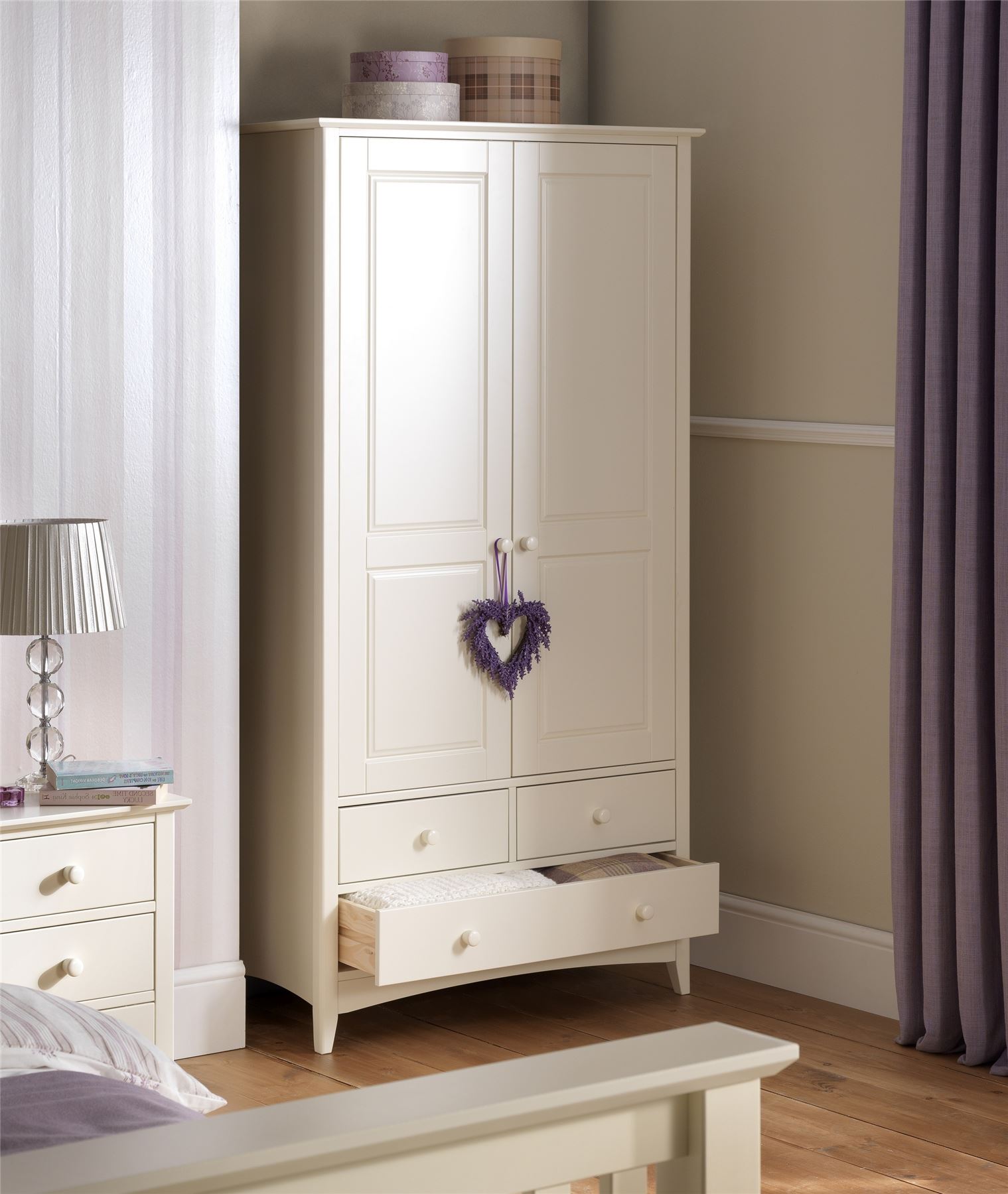 Julian Bowen Cameo Stone White Wood 2 Door 3 Drawers Combi Robe