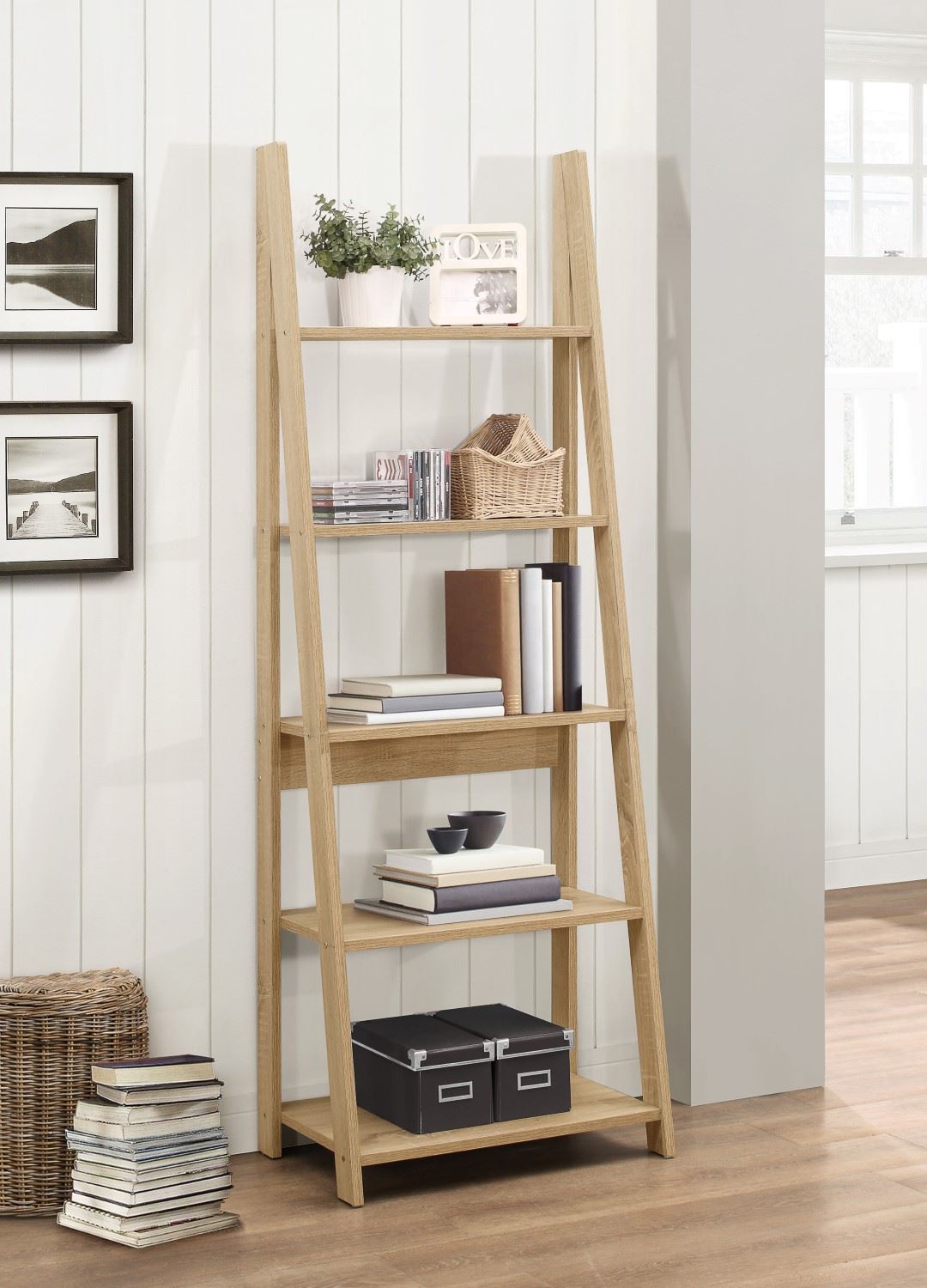 Birlea Dayton Scandinavian Retro Ladder Bookcase Shelving Shelf Unit