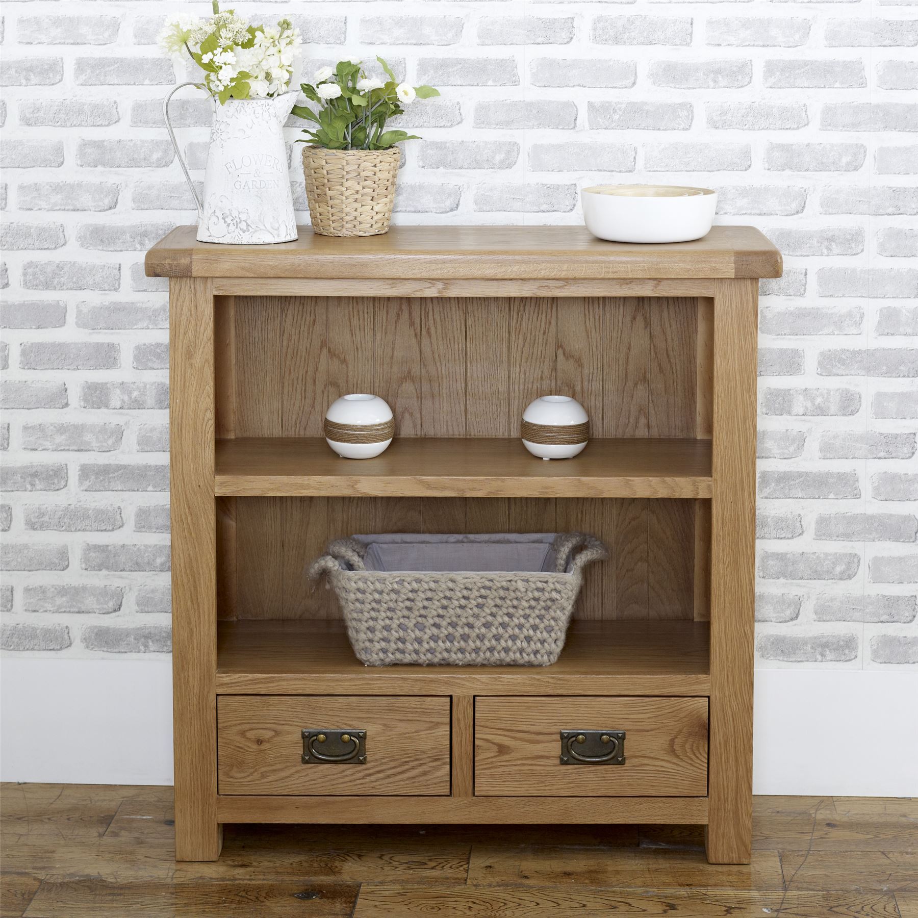 Birlea Malvern Oak Wood 2 Drawer Small Bookcase Shelving Solid