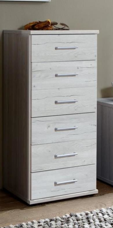 German Driftwood White Oak Tall Narrow 6 Drawer Chest Shabby Chic