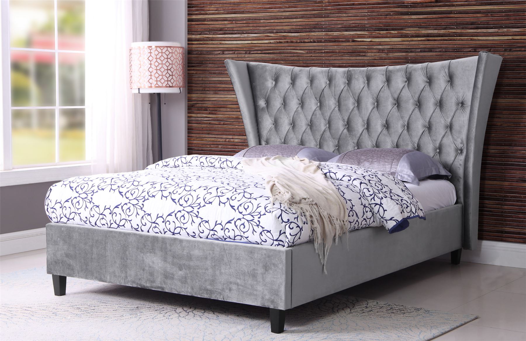 Sweet Dreams Parker Double 4FT6 Wing Bed Frame 135cm Pewter Grey Velvet