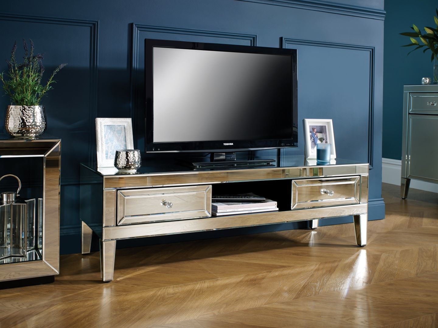 Birlea Valencia Mirrored Tv Cabinet Entertainment Unit Bevelled