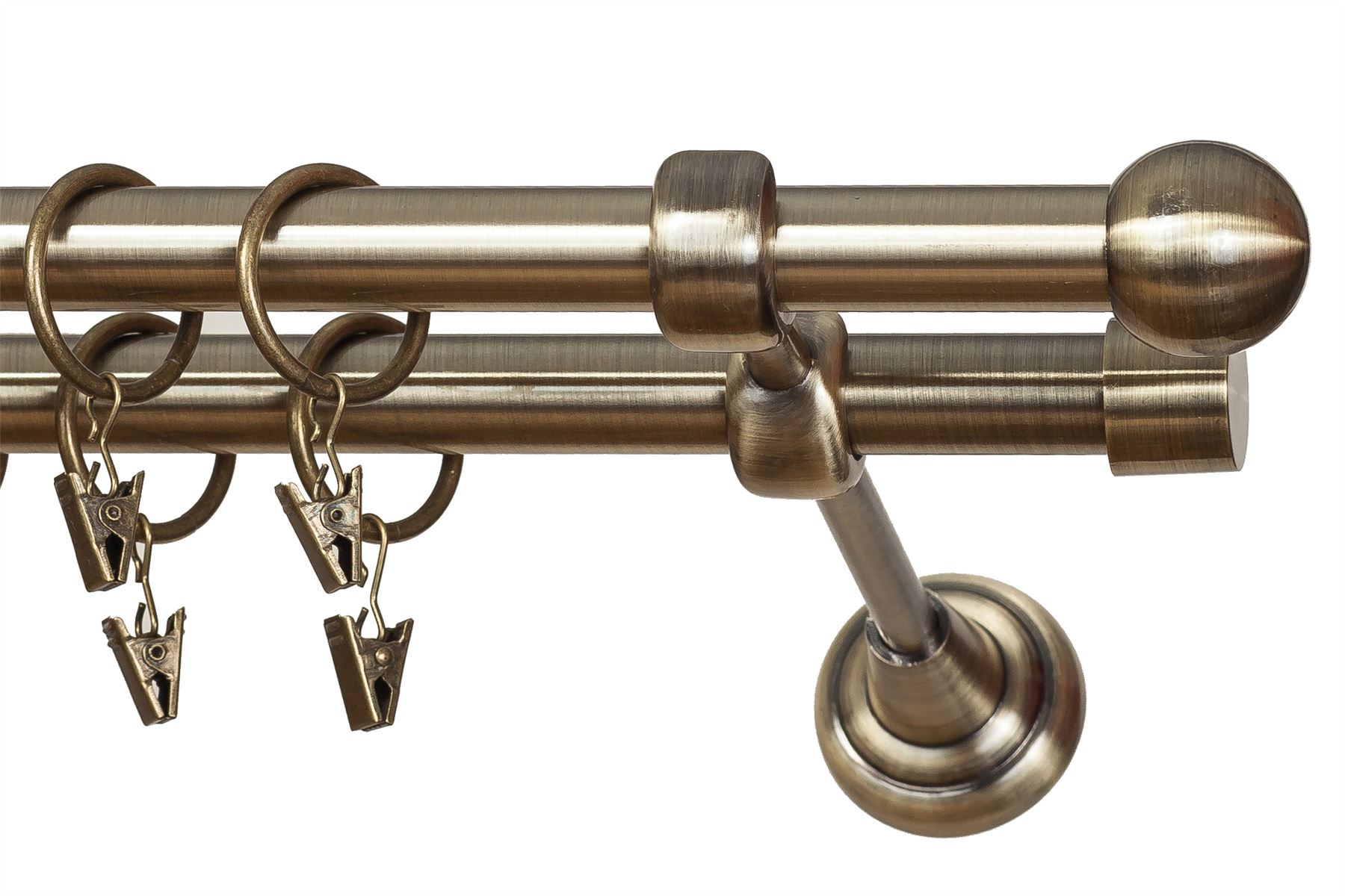 Metal Double Curtain Pole /Rod Set 19mm Antique Brass Classic Bracket P1