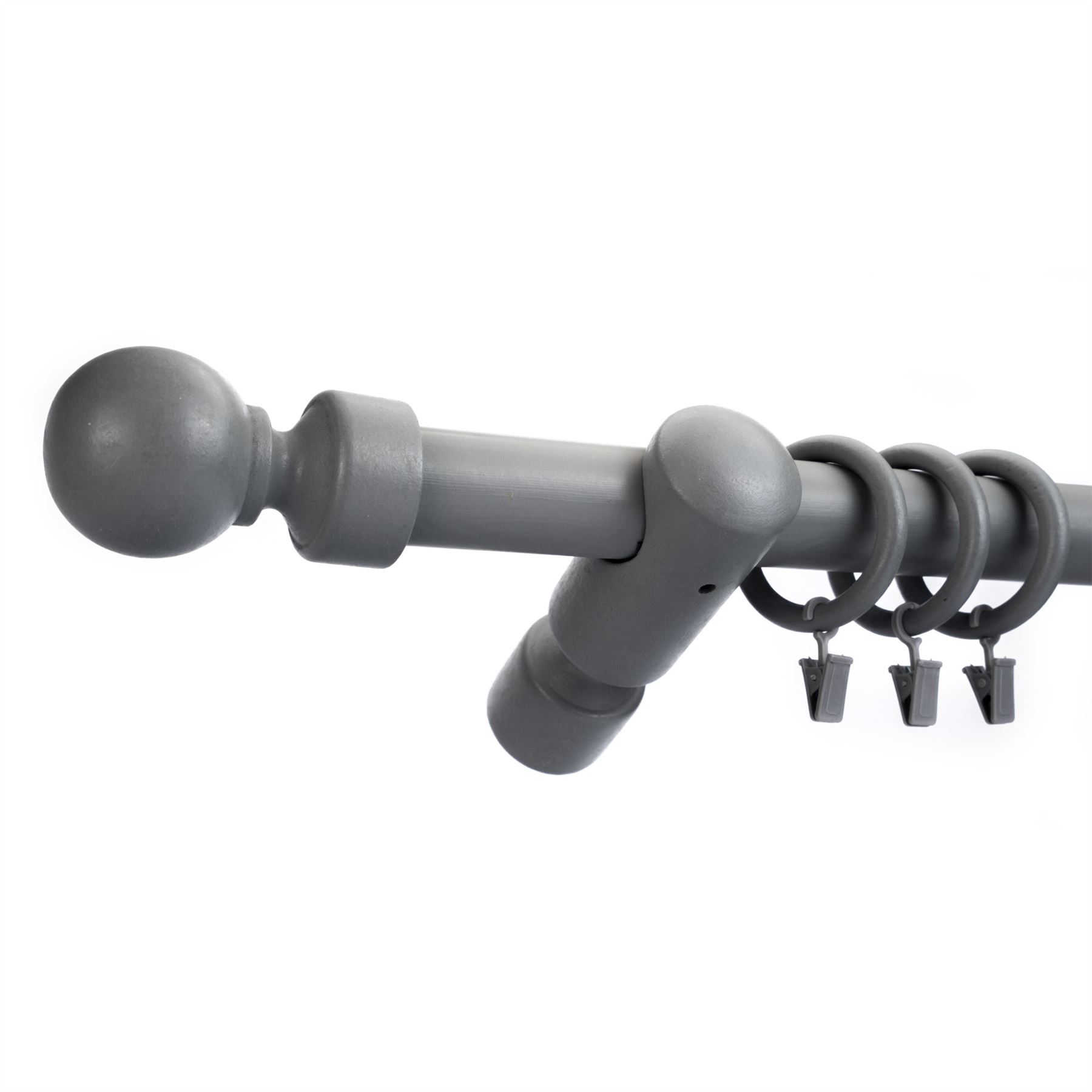 Wooden Single Curtain Pole SET 35 mm Natural wood Pole Rings Clips