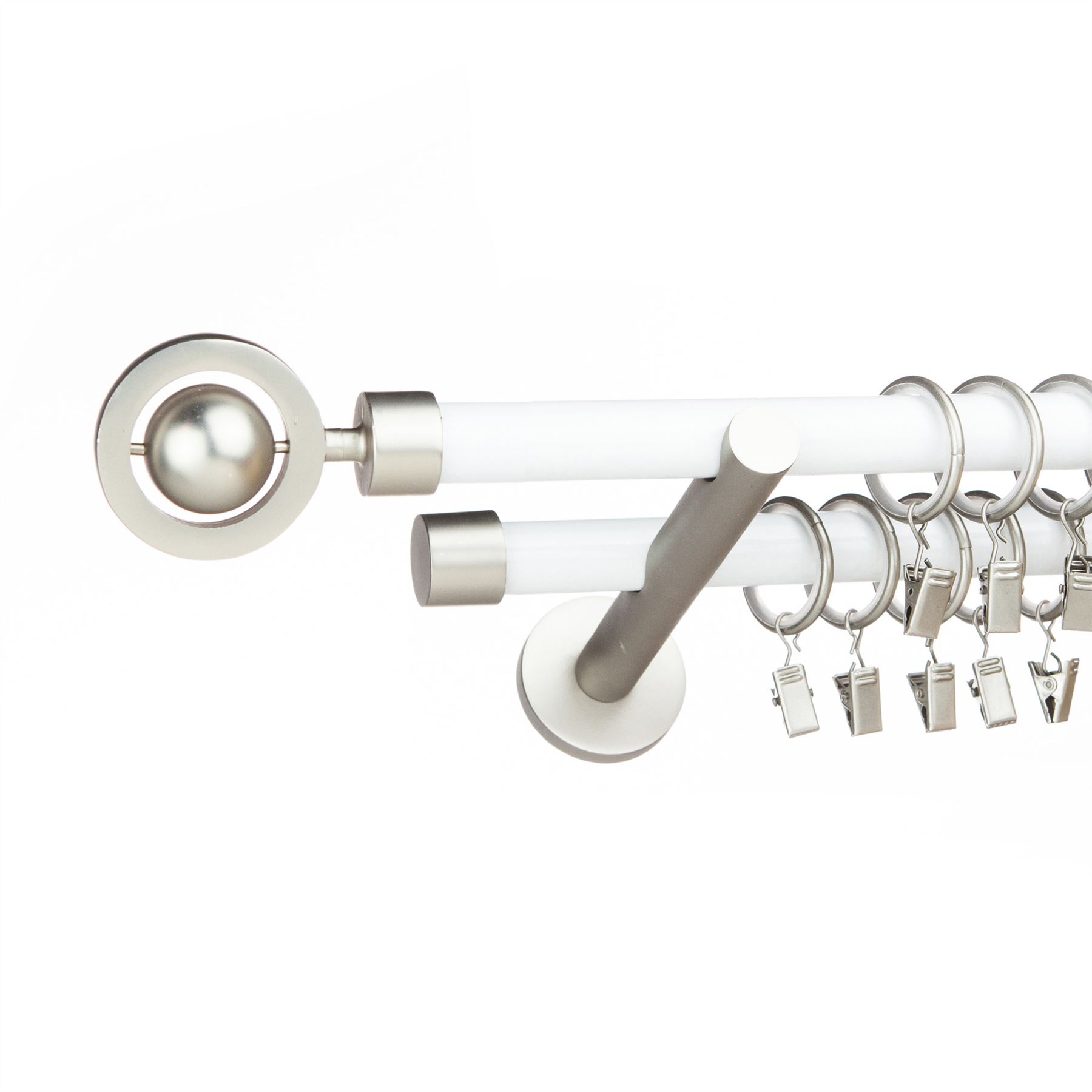 Metal Double Curtain Rod Pole 19 19 Mm Satin Chrome White