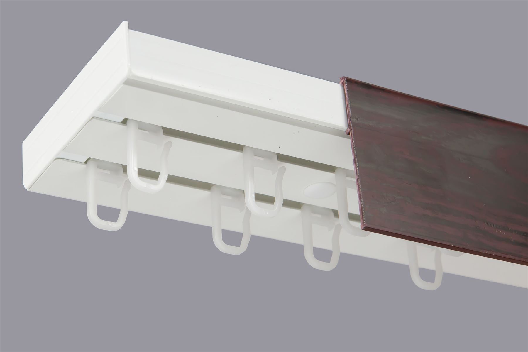 Curtain Rail Track PCV Ceiling SET with HOOKS or CLIPS + MAHOGANY COVER