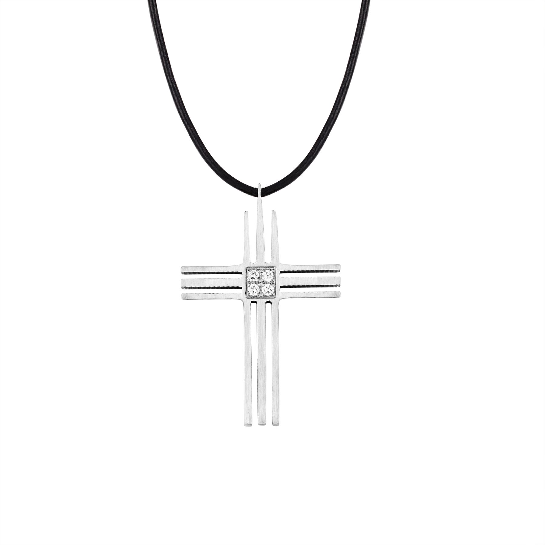 Stainless steel grooved cross pendant with CZ centre - Picture 11 of 25