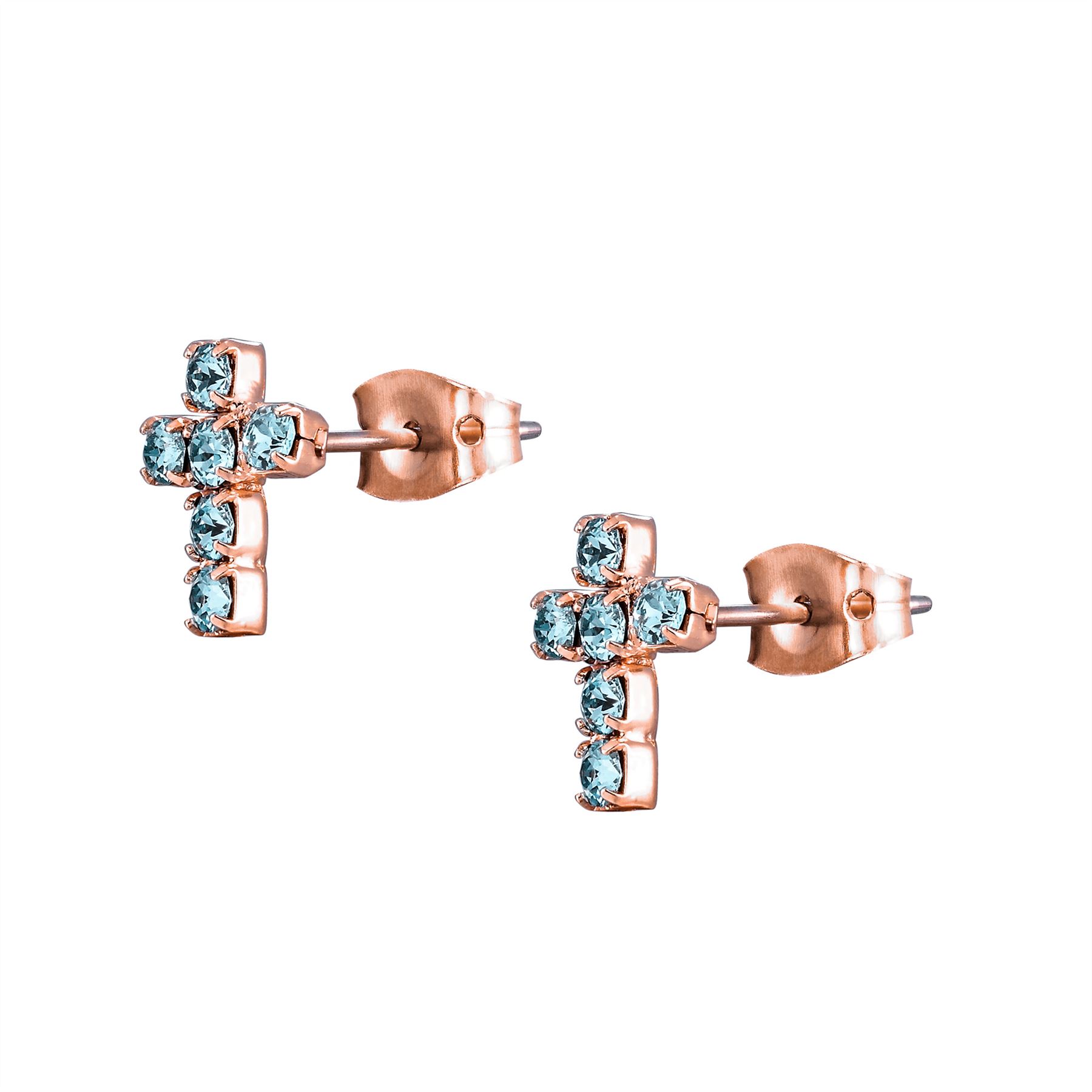 Aqua Swarovski crystal cross stud earrings - Foto 14 di 20
