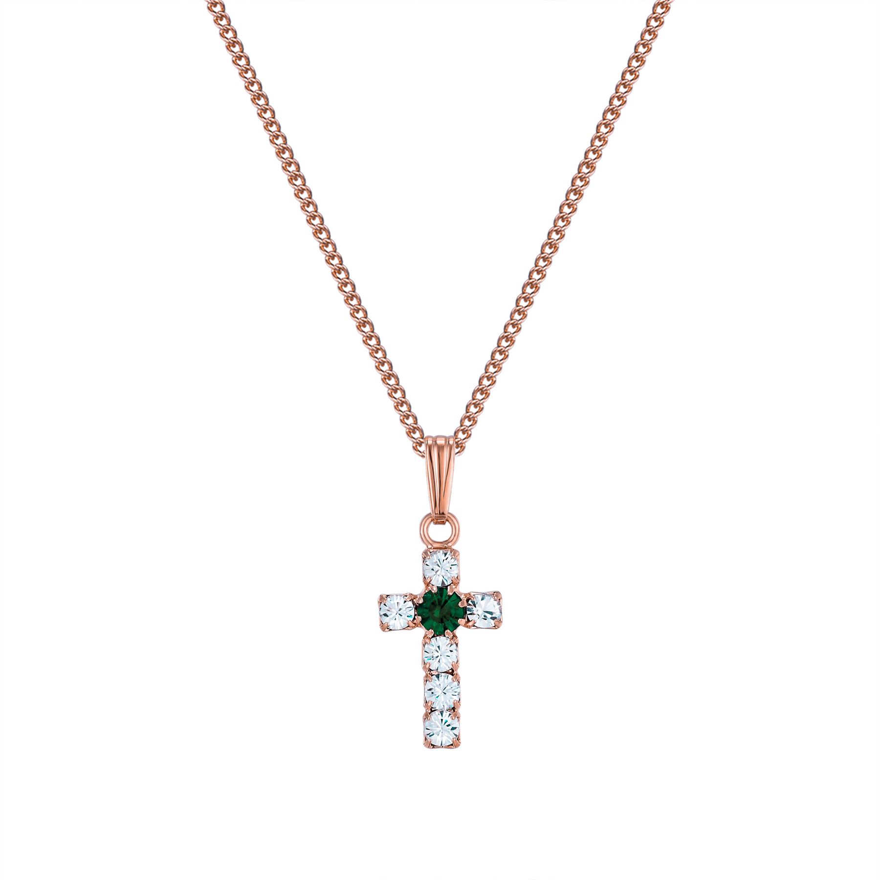 White crystal cross pendant with emerald crystal centre - Picture 7 of 12