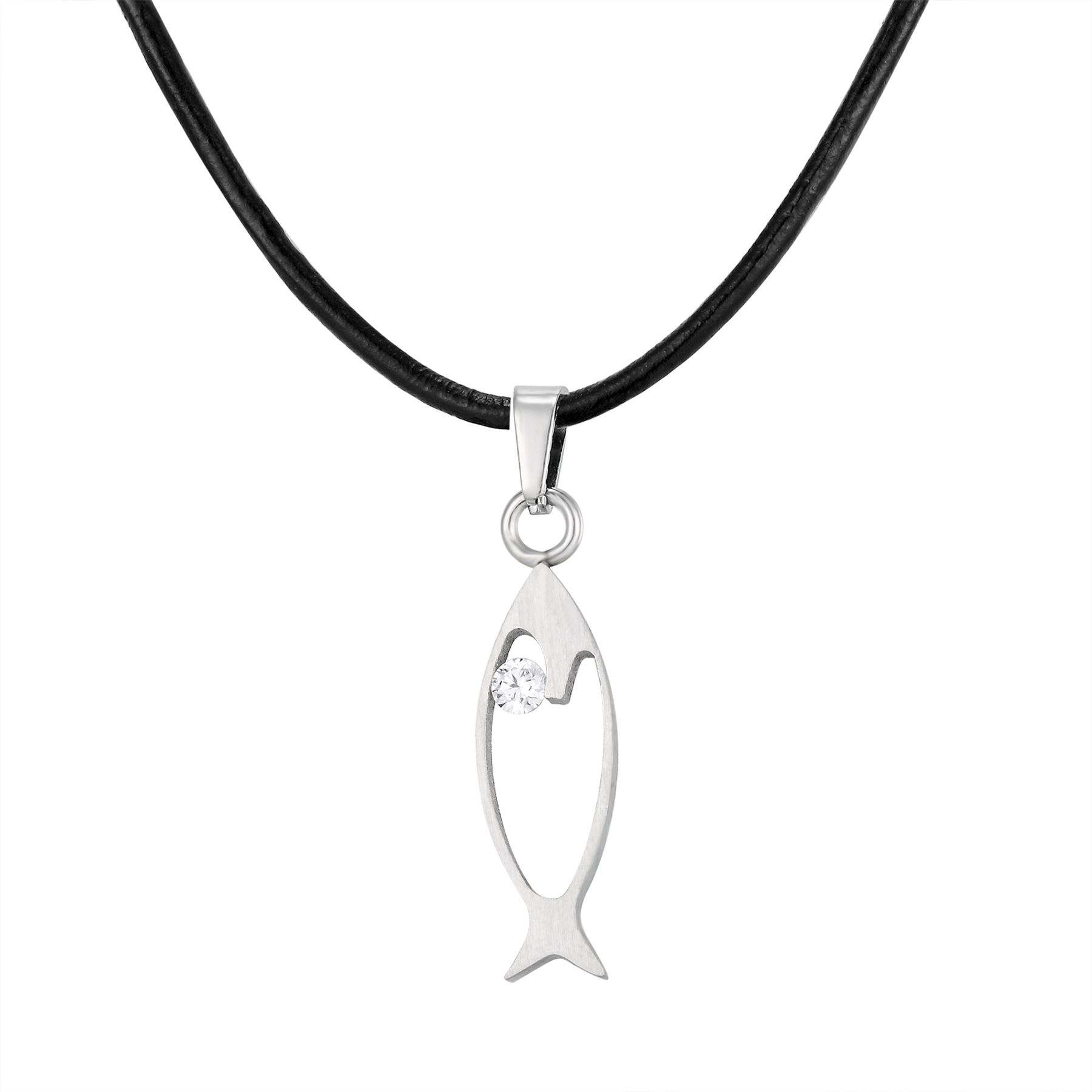 Stainless steel fish pendant with CZ centre - Picture 23 of 27