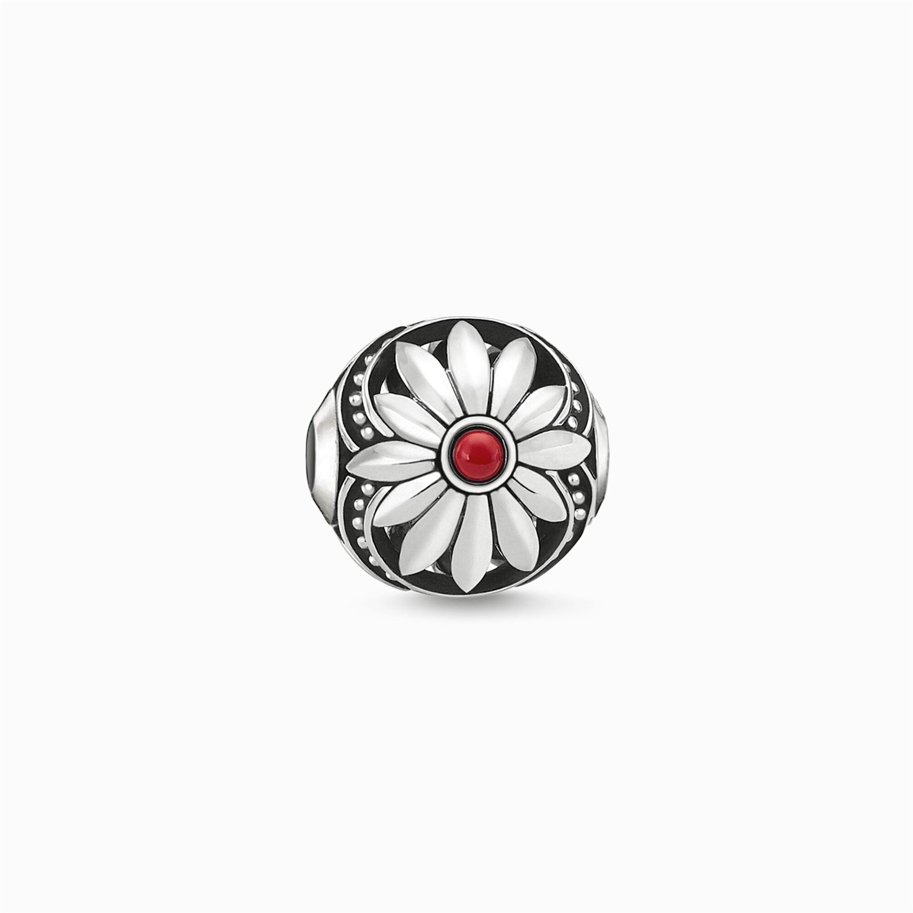 Thomas Sabo Daisy Karma Bead in Sterling Silver with Turquoise or Red Centre - Picture 2 of 4